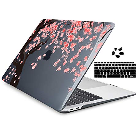 MacBook Air 13 inch Case 2019 2018 Release Model A1932, Dongke Crystal Black Hard Shell Case Cover for MacBook Air 13.3 inch Fit Touch ID and Retina Display Cherry Blossom