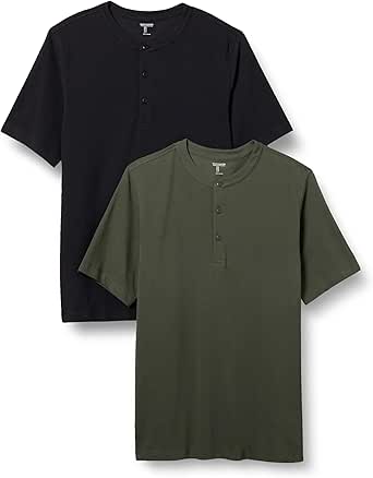 Amazon Essentials Men's Regular-Fit Short-Sleeve Pique Henley (Available in Big & Tall), Pack of 2