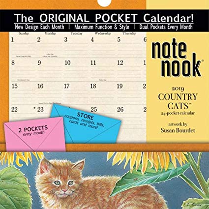 Wells St. by LANG - 2019 Note Nook Organizational Wall Calendar -Country Cats, Artwork by Susan Bourdet - 24 Storage Pockets - 12 Months - 11 3/4 x 13 1/4 Inches