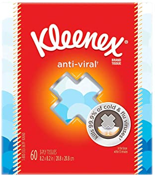 Kleenex Anti-Viral Facial Tissues, 1 Cube Box, 60 Tissues