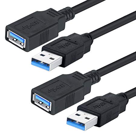 Pasow 2 Pack USB 3.0 Extension Cable SuperSpeed Type A Male to Female Extender Cord (2pcs 1.5FT)