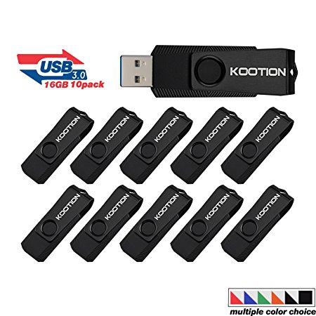 KOOTION 10PCS 16GB USB3.0 Flash Drives USB Stick Swivel Flash Drives USB Drive Memory Stick Thumb Drive Pen Drive, Black