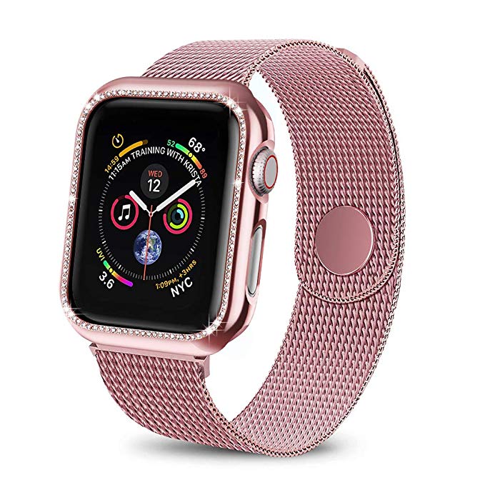 BicasLove Compatible for Apple Watch Band with Screen Protector 38mm 40mm 42mm 44mm, Sport Strap with Protective Case for iWatch Series 1/2/3/4