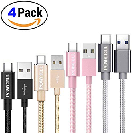 [4 Pack] USB Type C Cable POWCELL® USB A to USB C Charging Charger Cable Braided Cord for Blackberry Key2 KeyOne Motion Evolve EvolveX Google Pixel 2 3 XL. Sony Xperia XZ3 XZ2 XZ XZs Perineum Infinity Samsung Galaxy A9 S9 S9  Plus Note 9 8 S8 A9 Star A8 A8  Data Sync (4 Pack)