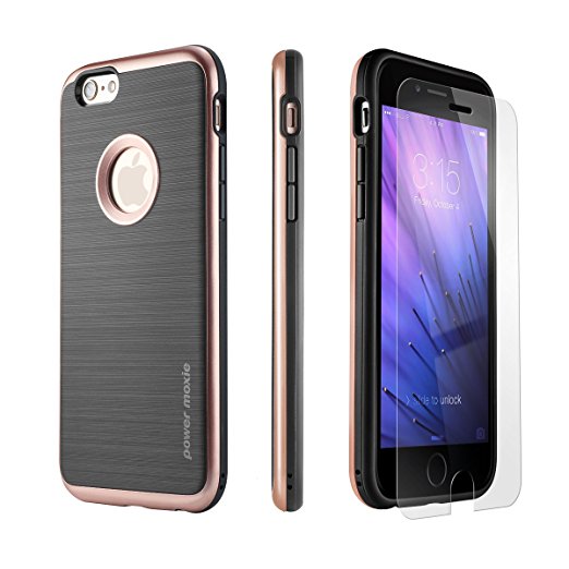 iPhone SE Case, iPhone 5s Case PowerMoxie® [SLIM DURABLE DESIGN] with Tempered Glass Screen Protector heavy duty Cover for iPhone SE 5 5s - Rose Gold (Black)