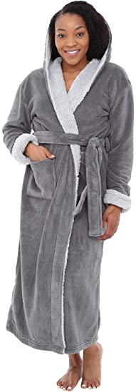 Alexander Del Rossa Women's Warm Fleece Robe with Hood, Long Plush Sherpa Bathrobe