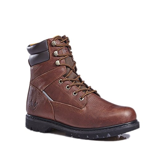 KINGSHOW Men's 1312 7" Premium Full-Grain Leather Plain Rubber Sole Soft Toe Work Boots