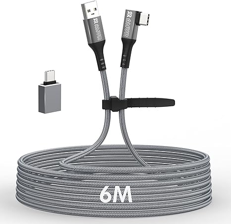 AMVR 20FT Link Cable for Oculus Quest 2 - Charging Long Cord for Meta Quest2, High Speed Data Transmission Wire with USB 3.0 Type A to C Port(1 x USB Type C Change Adapter)-Gray