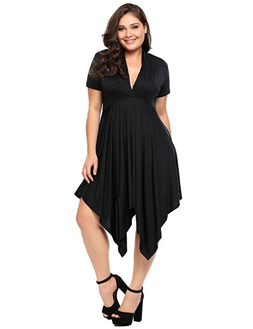 IN'VOLAND Women Plus Size Swing Dress Short Sleeve Empire Line Panel Flowy Dress