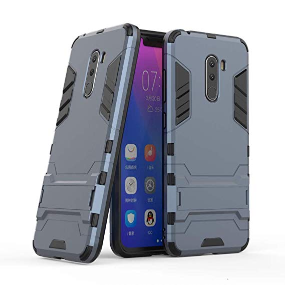 Xiaomi Pocophone F1 Armor Case DWaybox 2 in 1 Heavy Duty Armor Hard Back Case Cover with Kickstand for Xiaomi Pocophone F1 6.18 Inch (Black Plus Gray)