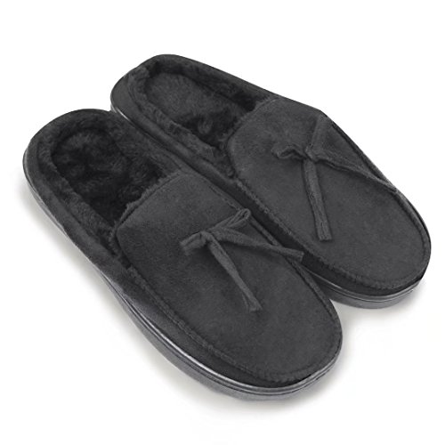 REDESS Women's Faux Fur Lined Suede House Slippers, Winter Indoor Outdoor Moccasins with Memory Foam