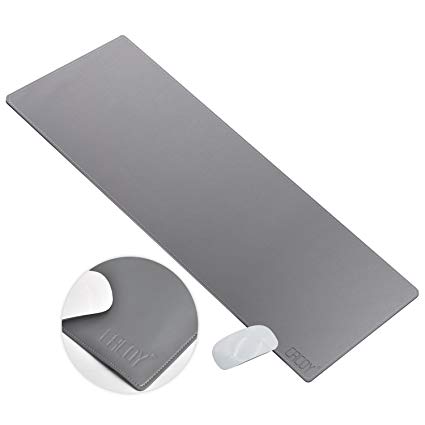 Desk Pad Protecter 39.4" L x 15.7" W, CACOY Artificial Leather Desk Protective Mat Non-Slip Smooth Mouse Pad for Desktops and Laptops - Grey