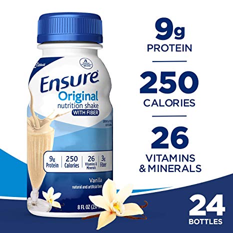 Ensure Original Nutrition Shake with Fiber, 9g High-Quality Protein, Meal Replacement Shakes, Vanilla, 8 fl oz, 24 count
