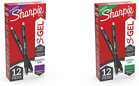 Sharpie S-Gel Pens, Medium Point, Purple, 12 Count & Sharpie S-Gel Pens, Medium Point, Green, 12 Count