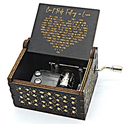 Music Box Gifts for Women Girl - Hand Crank Wooden Black Music Box, Can't Help Falling in Love Musical Boxes Case for Birthday Present Kids Toys for Lover, Boyfriend, Girlfriend, Husband, Wife