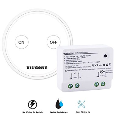 BINGONE Wireless Light Switch Kit,Portable or Wall Mounted Cordless Remote Control ON/OFF for Household Appliances (Transmitter   Receiver)White