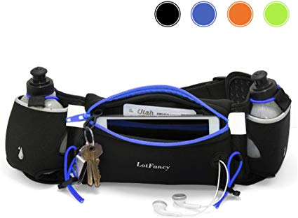 LotFancy Running Hydration Belt Free 2 Water Bottle (BPA Free), Waist Belt Unisex Comfortable and Breathable, Best Partner for Marathon, Jogging, Cycling, Climbing, Camping and More
