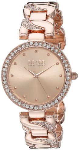 SOampCO New York Womens 50623 SoHo Quartz Crystal Accent 16K Rose Tone Chain Link Bracelet Watch