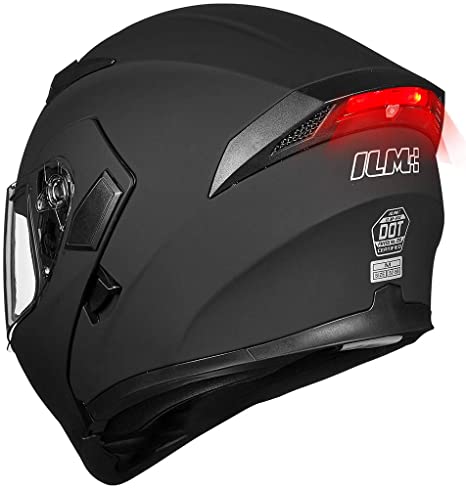 ILM Motorcycle Dual Visor Flip up Modular Full Face Helmet DOT with 7 Colors (Small, Black Red - Led)