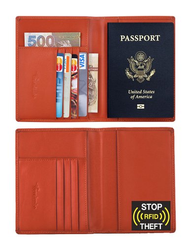 Travelambo RFID Blocking Genuine Leather Passport Holder Wallet Cover Case