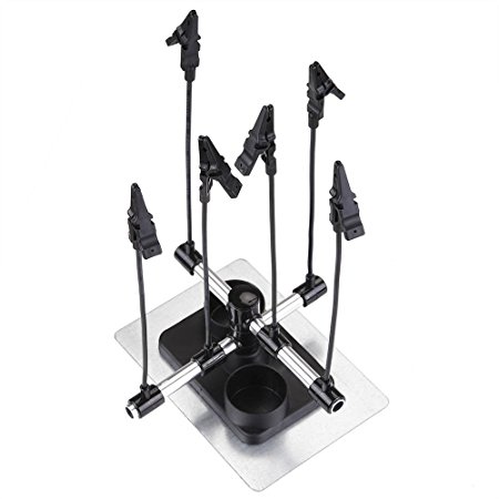 AW Airbrush Holder Stand w/ 6x Clips Adjustable Flexible Rod For Model Spray Booth Auto Paint