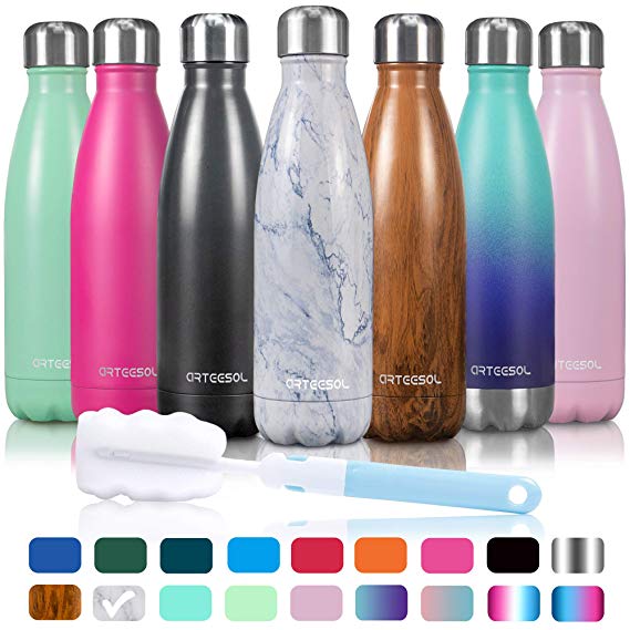 arteesol Water Bottle | Leakproof Cola Shape Bottle Keep Hot&Cold | Double Wall Vacuum 18/8 Stainless Steel Bottle | Narrow Mouth Personalized Texture-for Outdoor Activities