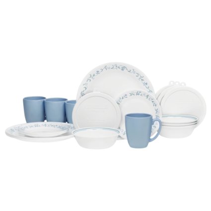 Corelle 20 Piece Livingware Dinnerware Set with Storage,Country Cottage, Service for 4