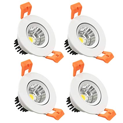 LightingWill 4-Pack 3W CRI80 LED Downlight Dimmable COB Directional Ceiling Light 230LM Cut-Out 2in(51mm) Dimmable 60 Beam Angle 5500K-6000K Daylight White 25W Halogen Bulbs Equivalent