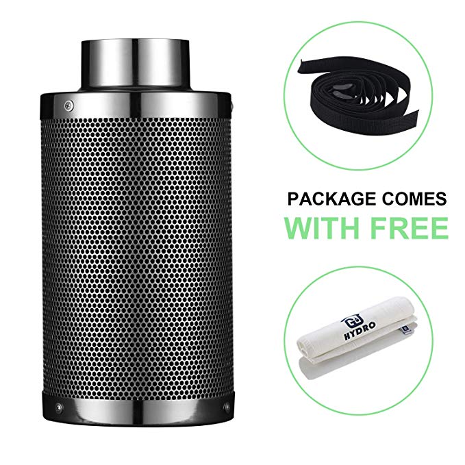 G-HYDRO 4 Inch Air Carbon Filter with Australia Virgin Activated Charcoal Prefilter Included Odor Control Scrubber for Grow Tent Indoor Plants Inline Fan, Reversible Flange 4 x 14 Inch 210 CFM, Silver