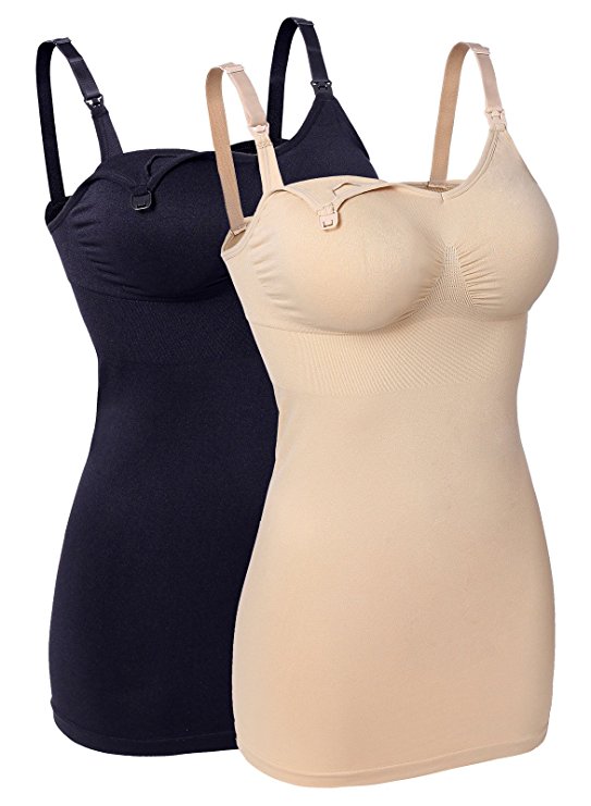 Sayceli Womens Seamless Wirefree Nursing Cami Tank Top With Build-In Maternity Bra Pack Of 2