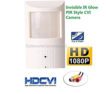 HD-CVI 1080P @ 30FPS 2MP Hidden Spy Security Camera: 48x 940nm Invisible IR Glow LEDs, 3.7mm Wide Angle Lens, Sony IMX322, IR Cut Filter, PIR Motion Detector Sensor Housing