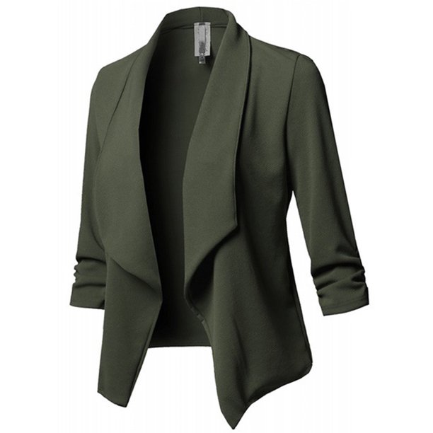 JustVH Women's Long Sleeve Open Front Lightweight Work Office Blazer Jacket