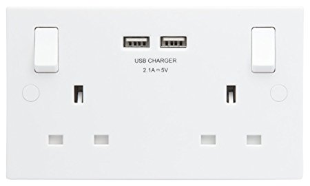 BG 922U-01 13 A Moulded Double Switched Power Socket with 2 USB Charging Sockets - White