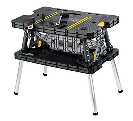 Keter Folding Compact Workbench Work Table with Clamps, 21.7 x 33.5 x 29.75-Inches, Black