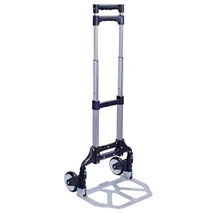Folding Hand Truck, Portable Aluminum Dolly Luggage Cart 165lbs Capacity with 2 Wheel, Folding Multi-use Carrier with Non-Skid Rubber Handle for Travel (Pure Black)