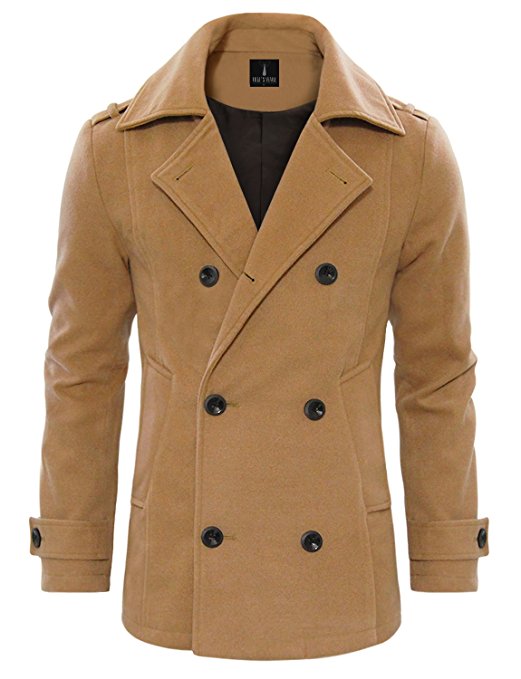 Tom's Ware Men's Stylish Wool Blend Double Breasted Pea Coat