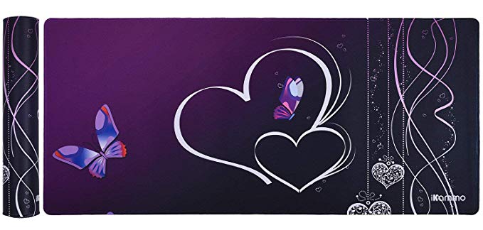 iKammo Extended Gaming Mouse Pad/Mat XXL Extra Large Desk Pad- QcK Gaming Surface- Optimized Gaming Surface,Non-Slip Rubber Base Sticthed Edge Mousepad (35"x15.55"x0.08")-Purple Butterfly