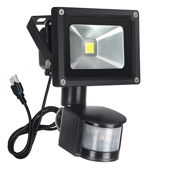 FAISHILAN Motion Sensor Flood Light 10W LED IP65 Waterproof Security Lights 6000K, 1500 Lumen, US 3-Plug Outdoor Wall Light