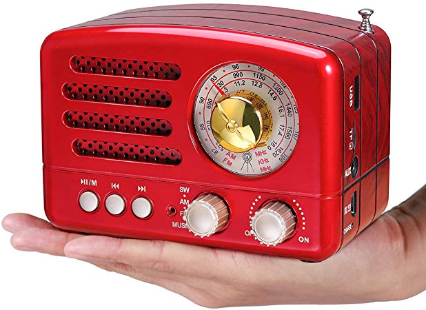 M-160BT Retro Bluetooth Speaker Portable Radio AM/FM/Shortwave Transistor Radio, Supports TF Card/Aux/USB MP3 Player, by PRUNUS(Red)