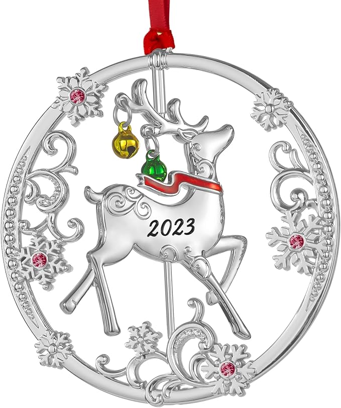 FIHOO Christmas Tree - 2023 Rotation Reindeer Hanging Ornaments Pendant of Car Charm Holiday Keepsake Gift Home Decor (Reindeer Silver)