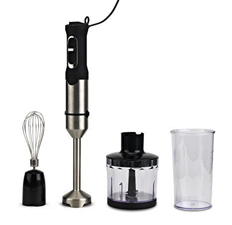 Powerful Hand Blender By Cookhouse. Handheld Mixer With 1000 Watt Low Noise Motor Immersion Blender With Variable Speed Settings. Equipped With Blender Stick, Chopper Bowl, Beaker & Mixing Whisk