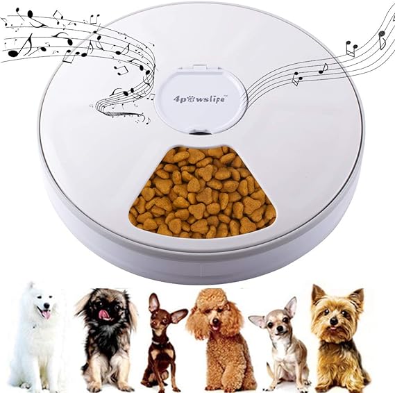 Automatic Pet Feeder with Programmable Timer - 6 Meals Voice Reminder Dog & Cat Feeder Food Dispenser, 24 Hours Setable for Cats, Dogs, Rabbits and Other Pets