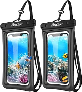 ProCase 2 Stück wasserdichte Handyhülle Schwimmend Floating IPX8 Wasserfest Phone Pouch Case Unterwasser Handytasche für iPhone 14 13 12 11 Plus Pro Galaxy S22 bis zu 7 Zoll Smartphones -Schwarz