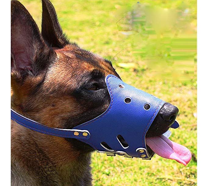 Barkless Dog Muzzle Leather, Comfort Secure Anti-Barking Muzzles for Dog, Breathable and Adjustable, Allows Dringking and Eating, Used with Collars