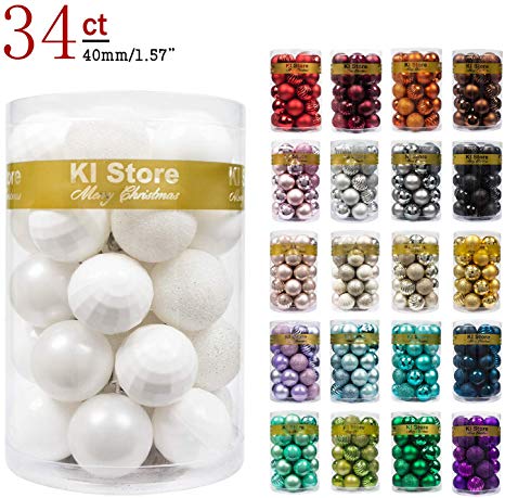 KI Store 34ct Christmas Ball Ornaments Shatterproof Christmas Decorations Tree Balls Small for Holiday Wedding Party Decoration, Tree Ornaments Hooks Included 1.57” (40mm White)