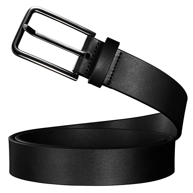 Men's Classic Business Casual Formal Solid Leather Dress Belt Black (Regular and Big & Tall Sizes)
