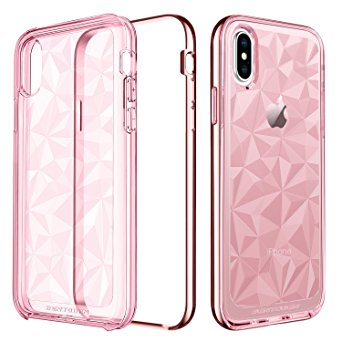 iPhone X Case, BENTOBEN Bling Crystal Clear Slim Shockproof Soft TPU Cover PC Bumper Hybrid 3D Diamond Design Scratch Resistant Drop Protective Phone Case for iPhone X 2017 (5.8 Inch), Rose Gold