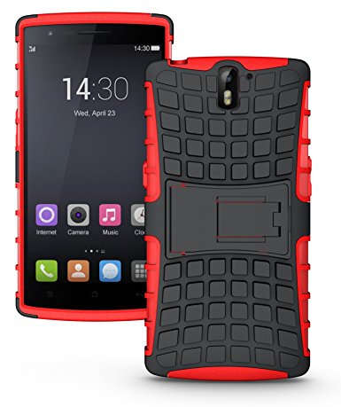 JKase DIABLO Tough Rugged Dual Layer Protection Case Cover with Build in Stand for OnePlus One - Retail Packaging (Red)