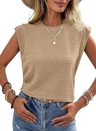 EVALESS Womens Cap Short Sleeve Textured Tops Summer Casual Crewneck Solid Basic T Shirts