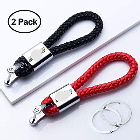 HEY KAULOR 2Pack Genuine Leather Car Keychain Fit for Chevrolet Camaro Cruze Spark Volt, Malibu Bolt Sonic Trax Key Chain Keyring Family Present for Man and Woman,Black and Red …